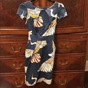 Navy blue bird print dress